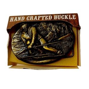 Vintage Hand Crafted Belt Buckle Downhill Belt Skier NIB
